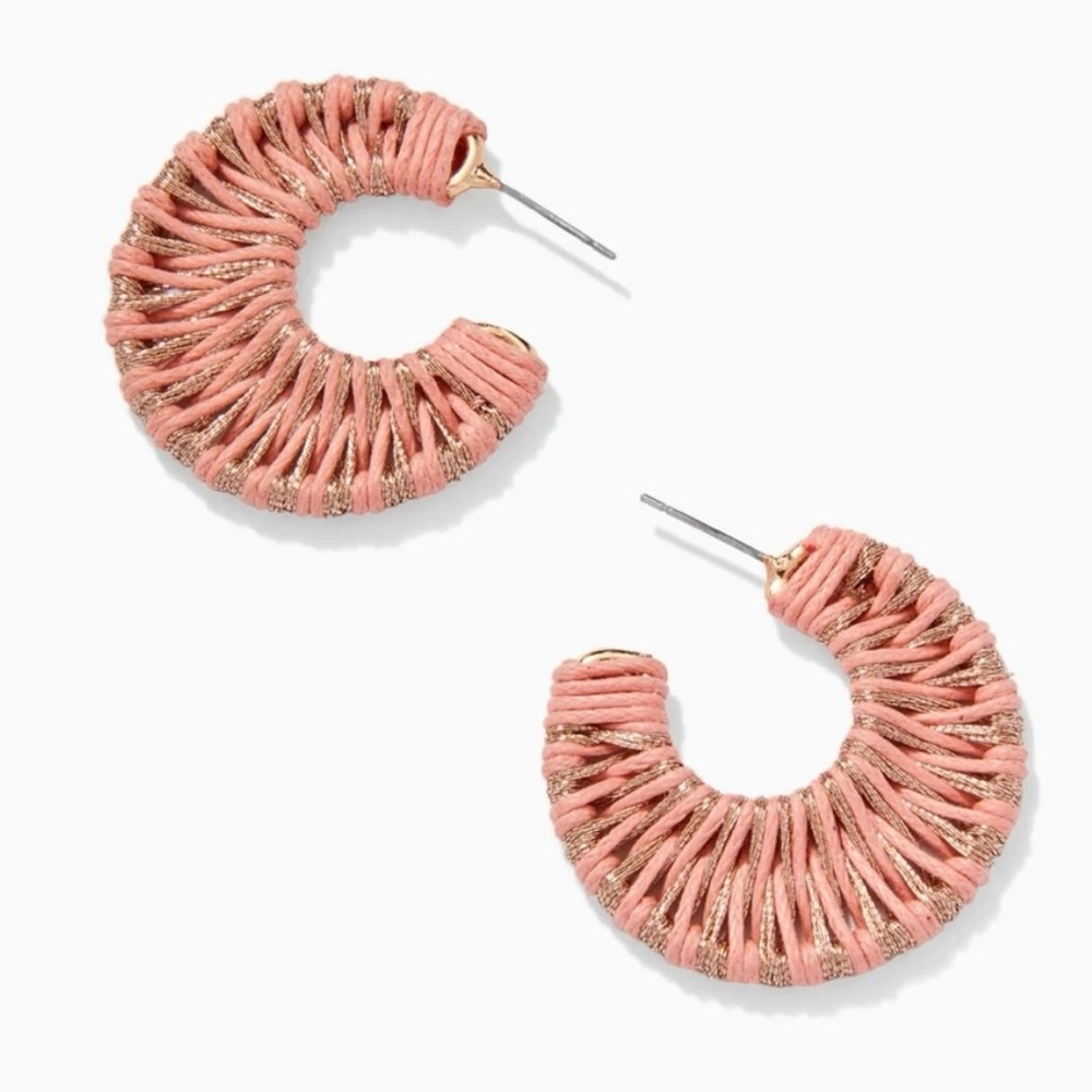 Coral and Gold Macrame Hoop Earrings by Stella & Dot - NIB
